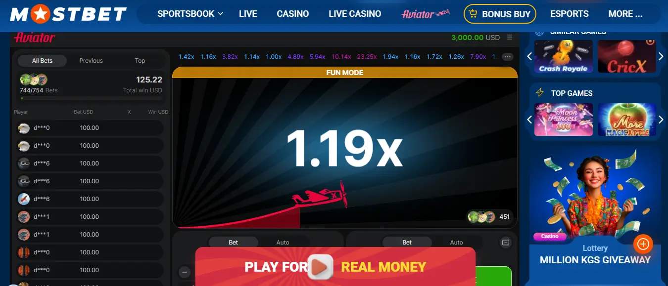 mostbet aviator game